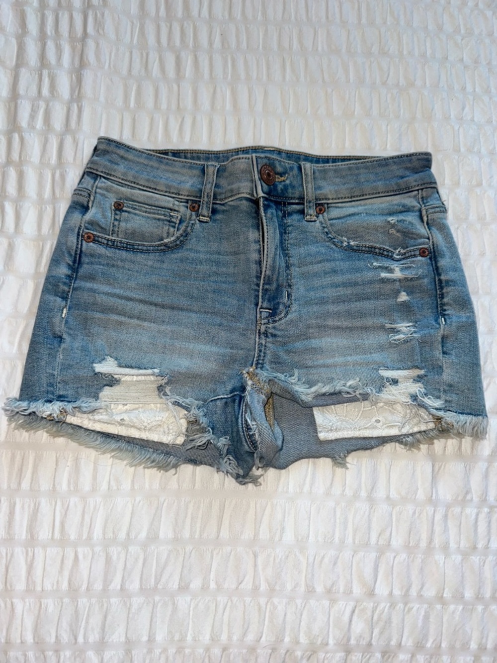 American Eagle Outfitters Light Blue Distressed Denim Cutoff Shorts